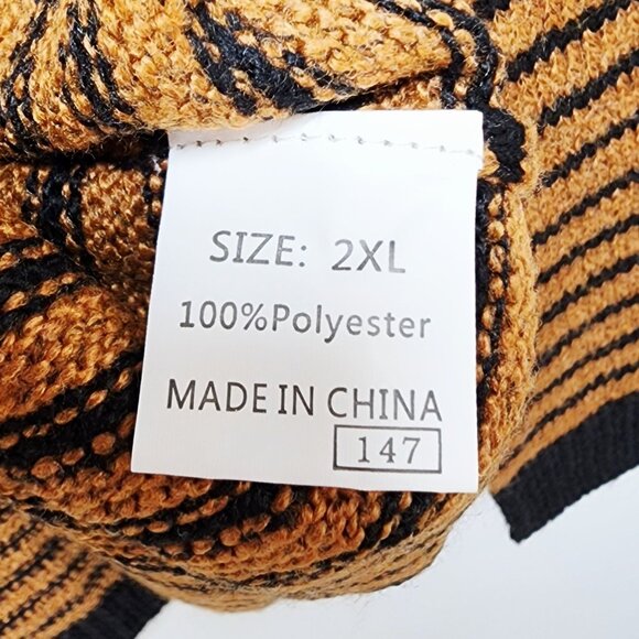 Striped Turtleneck Oversized Knit Sweater Warm Amber Black Horizontal paten 2XL - Picture 3 of 6